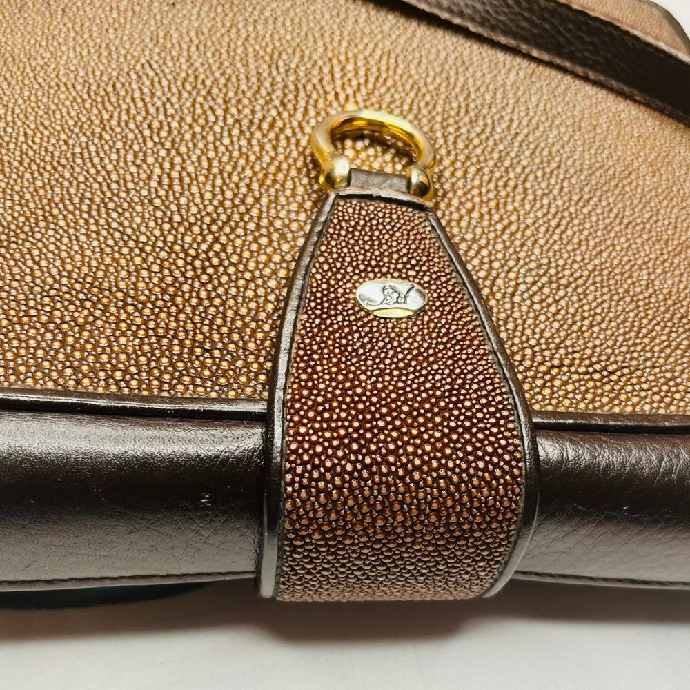 Genuine Stingray Leather Crossbody Bag Made in Italy Exotic Luxury Gold Brown - Picture 7 of 12